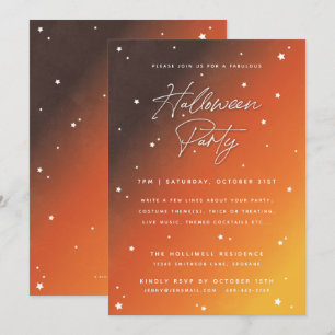 Convite Roteiro Laranja Sunset e Festa de Halloween Stars