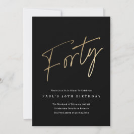 Convite Roteiro Minimalista Preto e Dourado Aniversário de