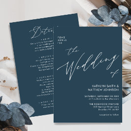 Convite Roteiro Moderno Azul Dusty Tudo Em Um Casamento Si