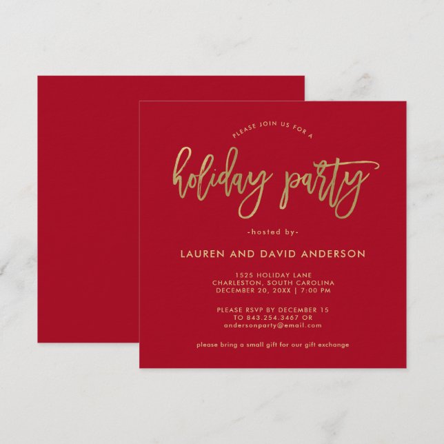 Convite Roteiro moderno | vermelho e festa natalícia do (Frente/Verso)