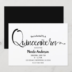 Convite Roteiro Preto Moderno Minimal Quinceañera Quinze 1