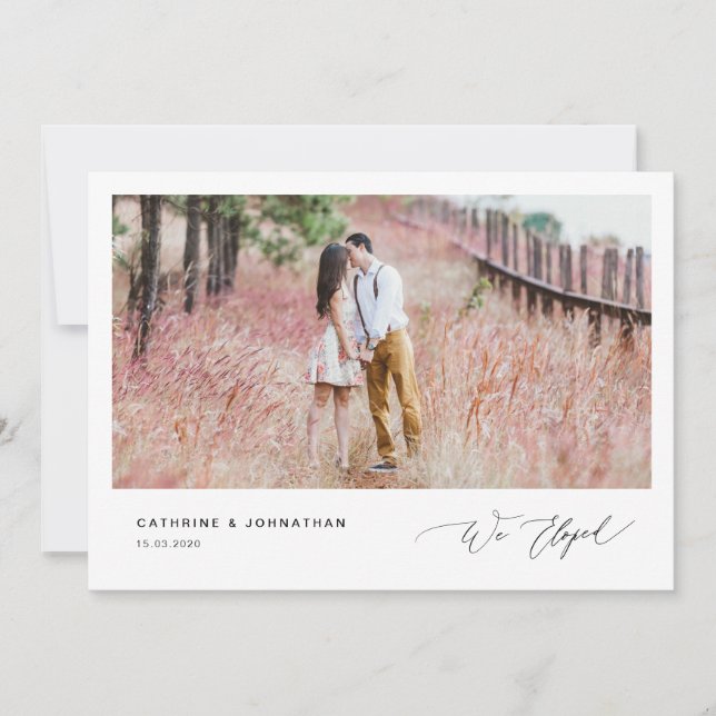 Convite Roteiro Preto Romântico, Casamento Fugitivo (Frente)