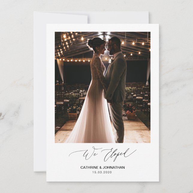 Convite Roteiro Preto Romântico, Casamento Fugitivo (Frente)