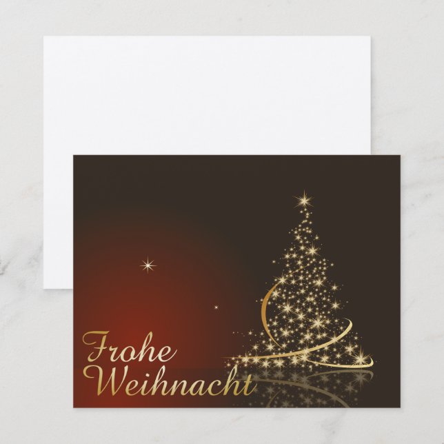 Convite Rotes Weihnachtsmočimit goldenem Weihnachtsbaum (Frente/Verso)