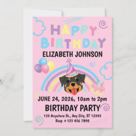Convite Rottweiler Birthday Invitation in Pink