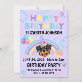 Convite Rottweiler Birthday Invitation in Purple
