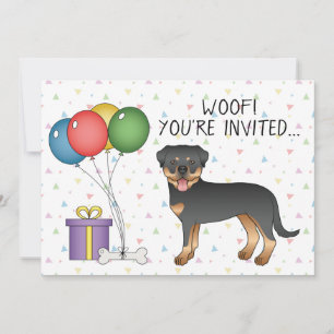 Convite Rottweiler Cartoon Preto e Castanho - Aniversário