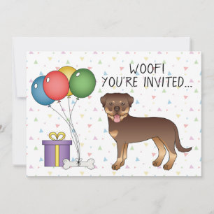 Convite Rottweiler Vermelho e Marrom Cachorro de Desenho A