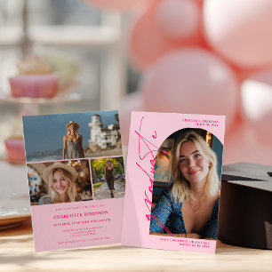 Convite Rótulo de formatura em neon rosa com escrita moder