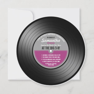 Convite Rótulo rosa Registro de Vinilo Aniversário 50º