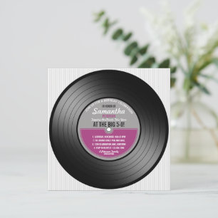 Convite Rótulo rosa Registro de Vinilo Aniversário 50º 