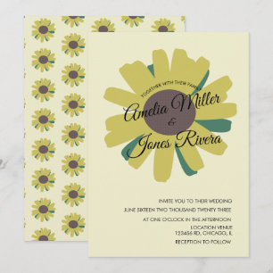 Convite Rótulo Simples de Girassol Verde Amarelo Noivado