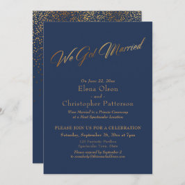 Convite Rótulo Simples Marinho e Dourado Nós Casamos Confe