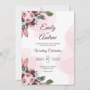 Convite Rouge Berri Plum Elegante Floral Aquarela Casament