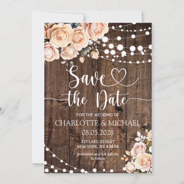 Convite Rouge Cor-de-Rosa Floral Save the Date Casamento (Frente)