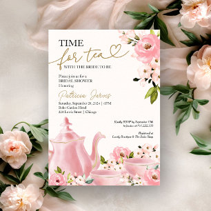 Convite Rouge Dourado Floral Hora do Chá Chá de Noiva