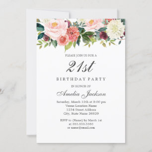Convite Rouge Floral Botânico de Pêssego Aniversário de 21