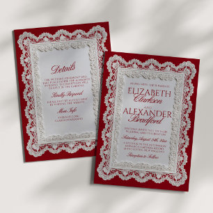 Convite Rouge Vermelho Old Money Renda Casamento + Detalhe