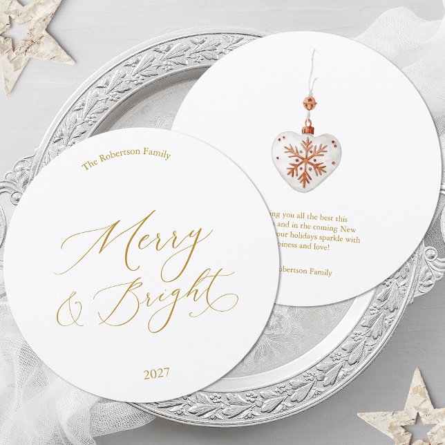 Convite Round Christmas Card with Gold Script (Criador carregado)