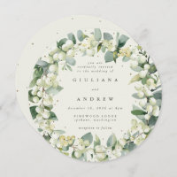 Round Cream Snowberry+Eucalyptus Wreath Casamento