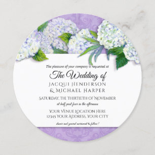Convite Round Damask Hydrangea Purple Floral Casamento