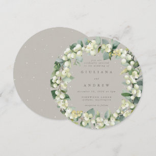 Convite Round Greige Snowberry+Eucalyptus Wreath Casamento