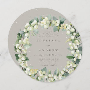 Convite Round Greige Snowberry+Eucalyptus Wreath Casamento