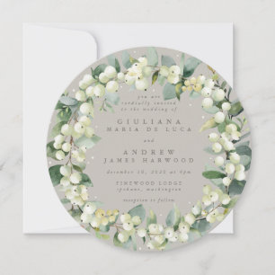 Convite Round Greige Snowberry+Eucalyptus Wreath Casamento
