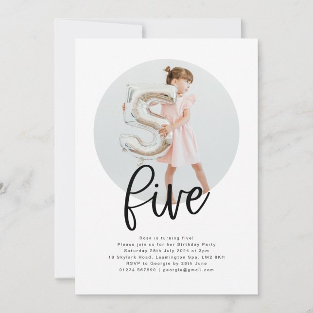 Convite Round Photo Cinco Aniversário (Frente)
