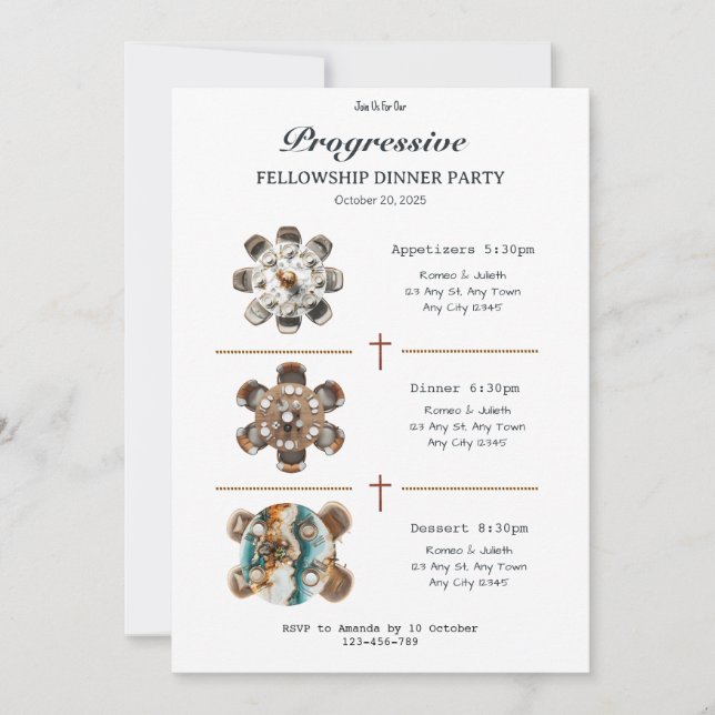 Convite Round Table Progressive Dinner Invitation (Frente)