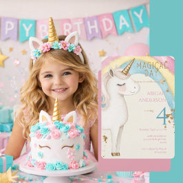 Convite Rounded Magical Day Unicorn Girl Birthday Party