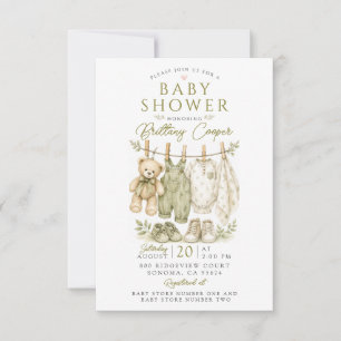 Convite Roupa de Bebê Varal Chá Bebê Shower Verde