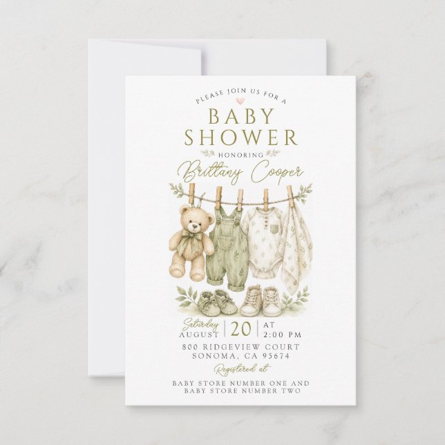 Convite Roupa de Bebê Varal Chá Bebê Shower Verde (Frente)