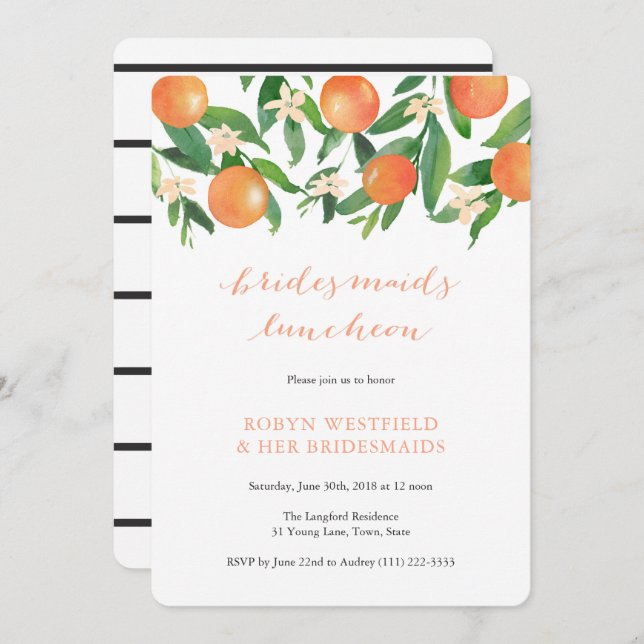 Convite Roupa de Bridesmaids na tangerina de citros carvõe (Frente/Verso)