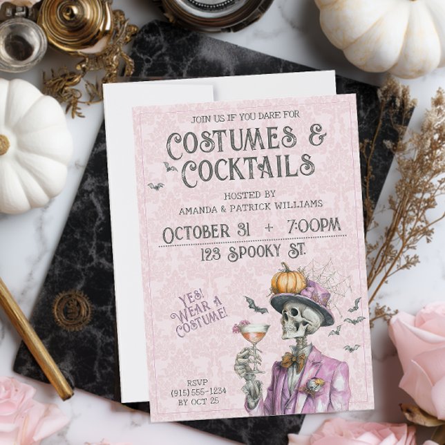 Convite Roupa de Costume Steampunk Coquetéis Adulto Hallow (Steampunk Costumes and Cocktails Halloween Party Invitation)