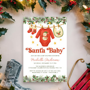 Convite Roupa de Natal na Corda de Roupa de Bebê Santa Fes