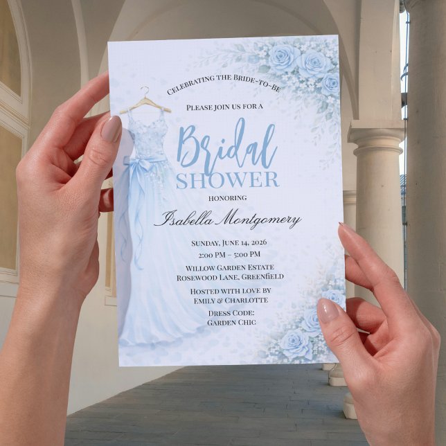 Convite Roupa de Noiva Azul Claro para Chá de Noiva (Pale Blue Bridesmaid Dress Bridal Shower Invitations
)