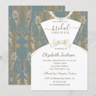Convite Roupa de noiva chique Damask Chuveiro Nupcial
