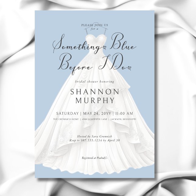 Convite Roupa de Noiva Moderna Alguma Coisa Azul Chá de No (Modern Wedding Dress Something Blue Bridal Shower Invitation)