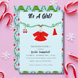 Convite Roupa de Papai Noel Bebê Menina Chá de Bebê