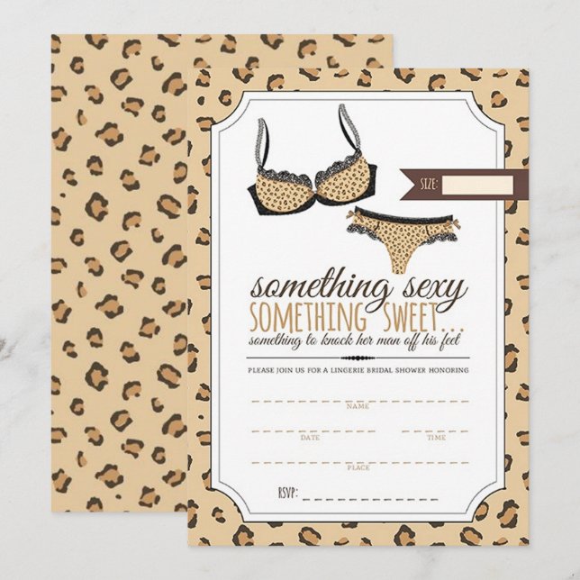 Convite Roupa Íntima com Estampa de Leopardo Chá de Noiva (Frente/Verso)