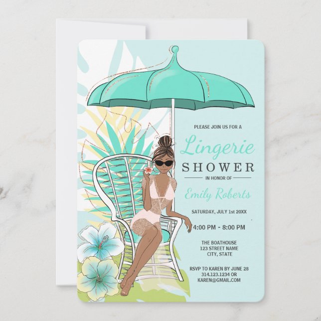 Convite Roupa Íntima de Jardim Chuveiro Noiva Afro-America (Frente)