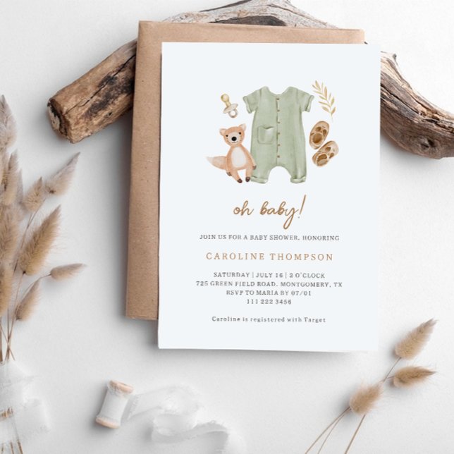 Convite Roupas Boho Gênero Neutro Chás de Bebê (Criador carregado)