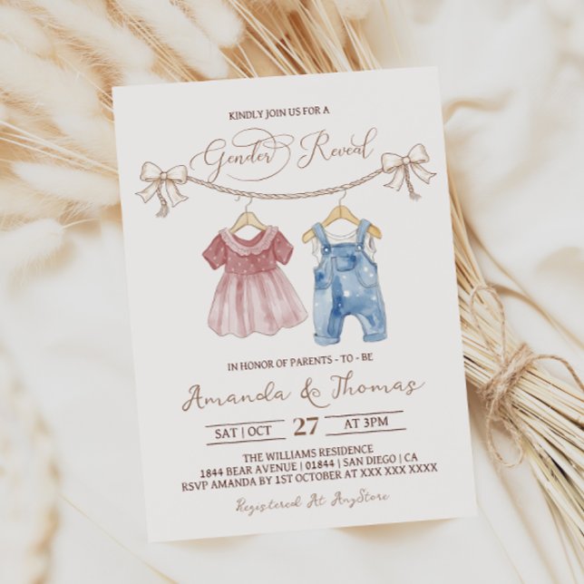 Convite Roupas de Bebê Boho Revelação de Gênero (Criador carregado)