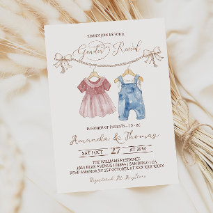 Convite Roupas de Bebê Boho Rosa Azul Revelação de Gênero