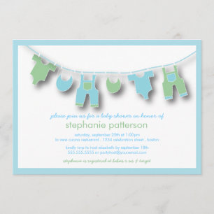 Convite Roupas de bebê bonitas na fila para Chá de fraldas