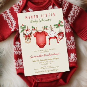 Convite Roupas de bebê de rena fofa Merry Little Christmas