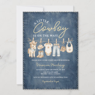 Convite Roupas de Bebê Little Cowboy Blue Baby Shower Clot