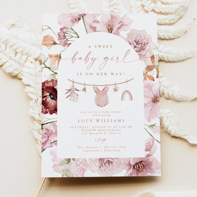 Convite Roupas de Bebê Menina Florais Sweet Baby Girl (Criador carregado)