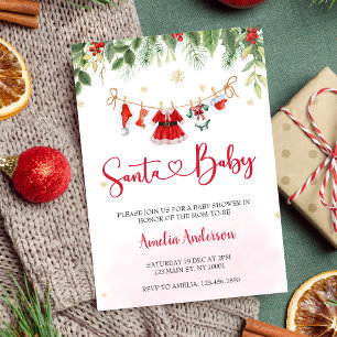 Convite Roupas de Bebê Menina Papai Noel Natal Chá de Bebê